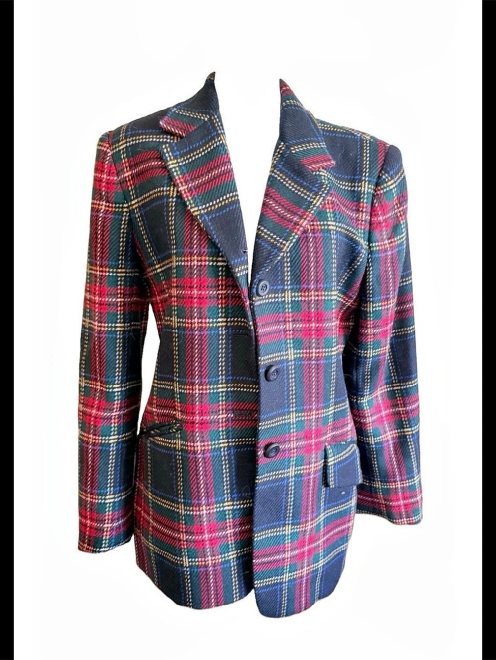 Vtg Tartan Plaid Wool Blazer jacket oversized academia preppy Jones NY sz 6